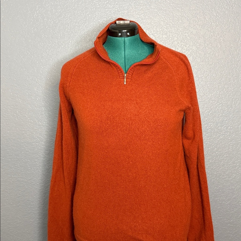 Orvis 100% Cashmere Half‎ Zip Sweater Women’s M Burnt Orange Mock Neck
